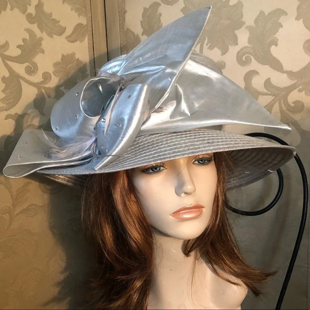 Vintage Wide Brim Silver Metallic Derby Hat - Picture 2 of 12